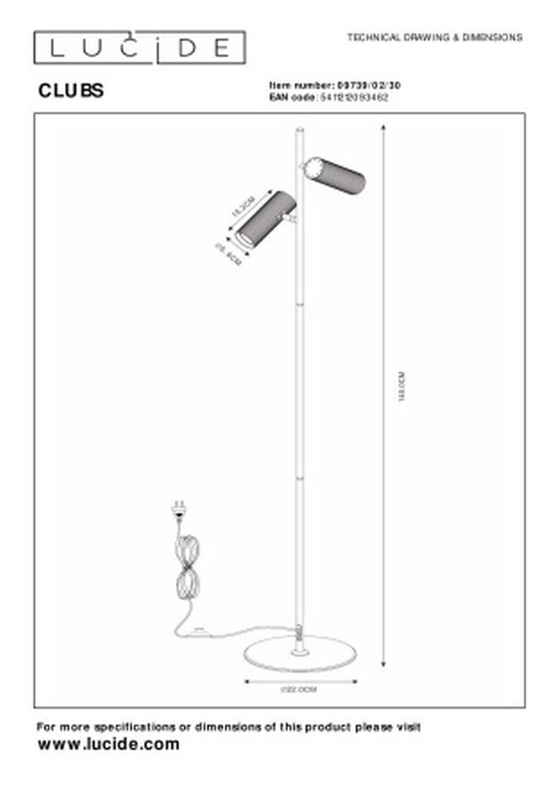 Lucide CLUBS - Stojacia lampa - 2xGU10 - Čierna